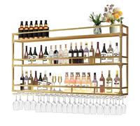 Wall-Mounted Industrial Wine Rack 3-Tier Multifunctional Bottle Display Shelves for Home & Bar Gold Finish (150 * 25 * 90CM) - Perfect for Wine Lovers & Décor