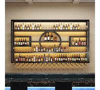 Wall-Mounted Industrial Wine Rack Metal Bottle Shelf with Glass Holder Wine Display Shelves for Bars & Kitchens Black 180cm x 130cm (70.9" x 51")