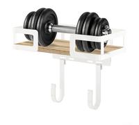 Wall Mounted Ironing Board Holder with Two Adjustable Hooks for T&Y Style Boards, Sturdy Iron and Wood Construction Supports 30 lbs, Organizes Space in Laundry or Sewing Rooms (White)