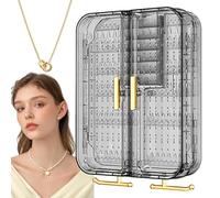 Wall Mounted Jewelry Holder - Clear Necklace Organizer Box | Punch-Free Hanging Storage Cabinet With Compartments For Rings, Bracelets, Earrings, Ideal Display Closet, Dresser, Or Bathroom