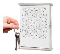 Wall Mounted Key Box - Waterproof and Security Boxs | Vintage Carving with 6 Hooks | Wooden Keys Ring Holder Lock Box Walls Mount | for Home Office Hallway Living Room Entryway Front Door Patio Apart