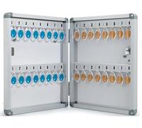 Wall Mounted Key Cabinet - Secure Key Storage Lock Box for 32 Keys with Numbered Hooks & Tags - Ideal for Hotels Offices Car Dealerships and Valets - Silver Finish