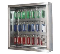 Wall-Mounted Key Cabinet with Lock Stainless Steel Key Box Clear Glass Door Includes Colorful Key Labels Secure Key Holder Size: 24 cm