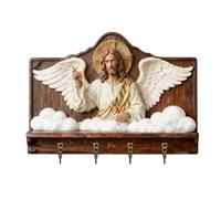 Wall Mounted Key Holder - Decorative Key Holder | Wooden Entrance Organizer - 2D Jesus Design With Sturdy Hooks? Keep Keys Tidy - Home, Church & E