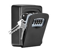 Wall Mounted Key Lock Box - 4 Digit Combination, Weatherproof Safe for House Keys (Black)