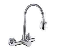 Wall Mounted Kitchen Faucet, 304 Stainless Steel, Hot and Cold Water, Single Lever, 360 Degree Rotation, Universal for Sink, Laundry, Pool