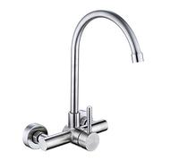 Wall Mounted Kitchen Faucet, 304 Stainless Steel, Hot and Cold Water, Single Lever, 360 Degree Rotation, Universal for Sink, Laundry, Pool