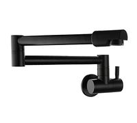 Wall-Mounted Kitchen Faucet 360° Single Handle Brass Sink Mixer Dual Joint Extendable Pull-Down Sprayer Sleek Black Design for Modern Kitchens