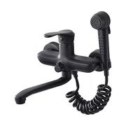 Wall-Mounted Kitchen Faucet, Black Brass Dual Hole, Hot & Cold, Swivel, Sink Tap with Pull-Down Spray Gun, Multifunctional Kitchen Mixer, 30cm