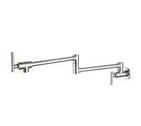 Wall Mounted Kitchen Faucet Brass Pot Filler Tap Single Hole Cold Water Mixer Swivel Pull Down Spout Chrome & Nickel Finish Modern Black Design Perfect for Home Chefs.