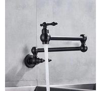 Wall-Mounted Kitchen Faucet, Cold Water Only, Foldable 2-Handle Design, Space-Saving Solution for Modern Kitchens, Black Brass Finish, Perfect for Limited Spaces