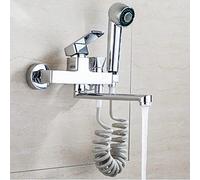 Wall Mounted Kitchen Faucet Double Hole Hot and Cold Water Brass Swivel Multifunction Spray Gun Kitchen Faucets Chrome-35cm (Color : 25cm)