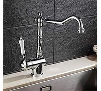 Wall Mounted Kitchen Faucet Hot and Cold Water Mixer Crane Two Hole Sink Faucets Copper Chrome Finished Dual Handle with Aerator B(Chrome a)