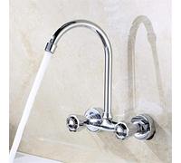 Wall Mounted Kitchen Faucet Hot and Cold Water Two Hole Kitchen Sink Faucets Copper Chrome Finished Dual Handle with Aerator,Chrome B
