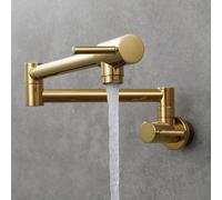 Wall Mounted Kitchen Faucet Rotatable Double Handle Gold Finish Folding Design Ideal for Pots and Sinks Cold Water Stylish & Functional Grifo de Cocina.