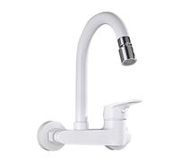 Wall Mounted Kitchen Faucet Swivel Brass Tap with Hot & Cold Water Modern White Sink Mixer for Easy Use Durable Kitchen Plumbing Solution