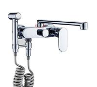 Wall-Mounted Kitchen Faucet with Dual Handle & 360° Swivel Sprayer Chrome Finish Kitchen Sink Mixer Tap Pull-Out Spray Gun Modern Design 25cm Length