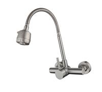 Wall Mounted Kitchen Faucet with Flexible Swivels Spout Stainless Steels Wall Mounted Tap Washbasin Mixing Switches Rotating Sprayers Faucet