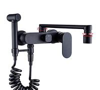 Wall Mounted Kitchen Faucet with Long Spout 360 Degree Rotatable Mixer Tap Hot & Cold Water Exble Design Black Finish 20cm for Sink & Kitchen Use