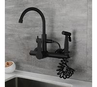 Wall-Mounted Kitchen Faucet with Spray, Single Handle Black Tap, Sink Mixer for Modern Kitchens, Made in China - Perfect for Home Renovation