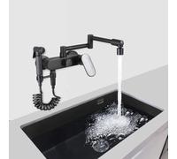 Wall-Mounted Kitchen Faucet with Swivel Sprayer 2-Mode Hot & Cold Brass-Nickel Laundry Sink Tap Dual Handle Design for Efficient Water Control