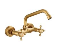 Wall Mounted Kitchen Mixer Tap Antique Brass Kitchen Taps Mixer Wall Mounted Swivel Spout-Antique