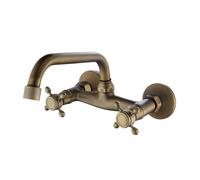 Wall Mounted Kitchen Mixer Tap Rotary 2 Handles Kitchen Tap Brass-Antique