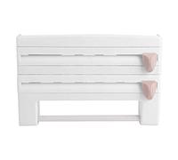 Wall Mounted Kitchen Plastic Wrap Paper Tower Storage Rack, Cling Film Roll Holder with Cutter, No Drilling Easy Mount, White
