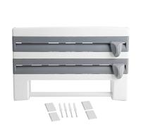 Wall Mounted Kitchen Roll Holder with Cling Film Storage and Foil Cutter, 2-in-1 Adhesive or Drill Fix Organiser for Foil, Wrap and Kitchen Towel