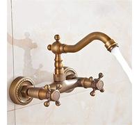 Wall Mounted Kitchen Sink Faucet Dual Handle Antique Bronze Sink Crane Hot Cold Water Mixer Tap Luxury Vintage Balcony Kitchen Faucet 360 Swivel,Antique Brass A (Color : Antiqu (Color : Antique Brass