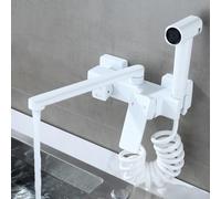 Wall Mounted Kitchen Sink Tap, Brass Kitchen Wall Tap with Spray Gun, White Finish