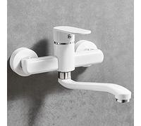 Wall Mounted Kitchen Sink Tap White Kitchen Faucet Swivel Hot and Cold Water Brass Sink Faucet-30Cm