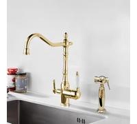 Wall Mounted Kitchen Sink Taps, Foldable Swivel Mixer, Single Handle Brushed Gold Tap for Kitchen Sink, 1 Hole Design with Lever Control for Easy Use
