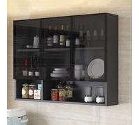 Wall Mounted Kitchen Storage,Narrow Glass Wall-Mount Bathroom Cabinet with Hidden Handle - Stylish Gray/Brown Storage for Kitchen, Living Room, or Over-The-Toilet Decor
