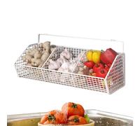 Wall Mounted Kitchen Storage Rack - Non-Drilling Stainless Steel Hanging Basket | Spice Rack & Vegetable Basket 3 Compartments | Space Saving Wall Organizer