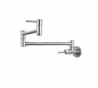 Wall Mounted Kitchen Tap Brass Foldable Double Swing Arm Pot Filler Tap Cold Water Double Handle Sink Taps,Chrome-Plated Silver Beauty Comes