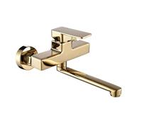 Wall Mounted Kitchen Tap, Rotating Single Handle, Brass Construction, Hot and Cold Water, Black Finish