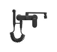 Wall Mounted Kitchen Tap with Pull Out Spray, 25cm Swivel Spout, Dual Mode Mixer Faucet - Black Finish, Stylish Kitchen Sink Tap for Modern Homes, Made in China