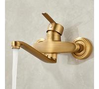 Wall Mounted Kitchen Taps Brass Antique Hot and Cold Water Swivel Spout-Antique
