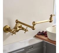 Wall Mounted Kitchen Taps Fold Kitchen Taps Mixer Wall Mounted Brass Hot and Cold Water-Antique