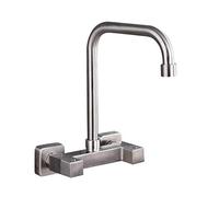 Wall Mounted Kitchen Taps Stainless Steel Hot and Cold 360° Swivel Faucet Double Hole BrushedKitchen Mixer Tap-A