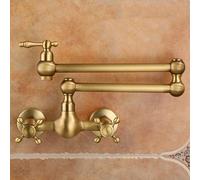 Wall Mounted Kitchen Taps Swivel Spout Folding Brass Kitchen Taps Mixer Wall Mounted-Antique