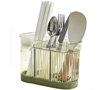 Wall Mounted Kitchen Utensil Holder With Removable Drain Tray For Chopsticks Forks And Spoons In Brown Green Or Beige Plastic Storage Rack(Green)