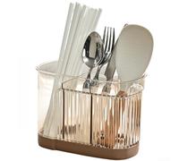 Wall Mounted Kitchen Utensil Holder With Removable Drain Tray For Chopsticks Forks And Spoons In Brown Green Or Beige Plastic Storage Rack(Brown)
