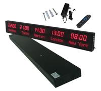 Wall Mounted Large Digital Led World Clock, 5 Time Zone City Can Be Changed, The Brightness Can Adjusted in Three Levels, for Multinational Enterprises Hotels