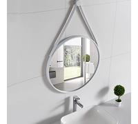 Wall Mounted Large Round Mirror for Wall, PU Leather Strap Circle Hanging Mirror, Metal Frame Small Wall Mirror with Strap for Bathroom Bedroom Dressing Room Entryway Decor ( Color : white , Size : 40
