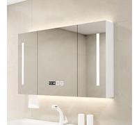 Wall Mounted LED Bathroom Vanity Mirror with Storage Smart Medicine Cabinet Defogger Stepless Dimming Makeup Mirror White 70x12x70cm/27.6x4.7x27.6in