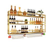 Wall-Mounted LED Wine Rack Iron Wine Bottle Holder Hanging Wine Display Shelf Multifunctional Wine nizer for Home Bar Gold Finish 80x90cm/31.5x35.4in