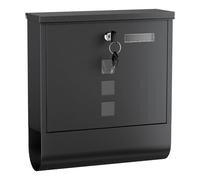 Wall-Mounted Letterbox Lockable Black Powder-Coated Postbox with Newspaper Holder and 2 Keys