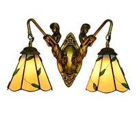 Wall-Mounted Light Fixture 15cm British Modern Mermaid Corridor Double Head Wall lamp American Colored Glass Idyllic Leaves